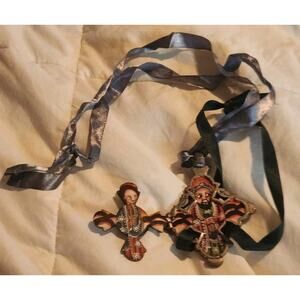 Hand Painted Ethiopian Christian Metal Cross Hinged Icon Pendant Ethiopia Africa